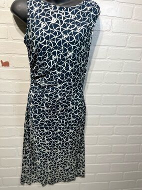 Diane Von Furstenberg Navy and White Geometric Midi Dress